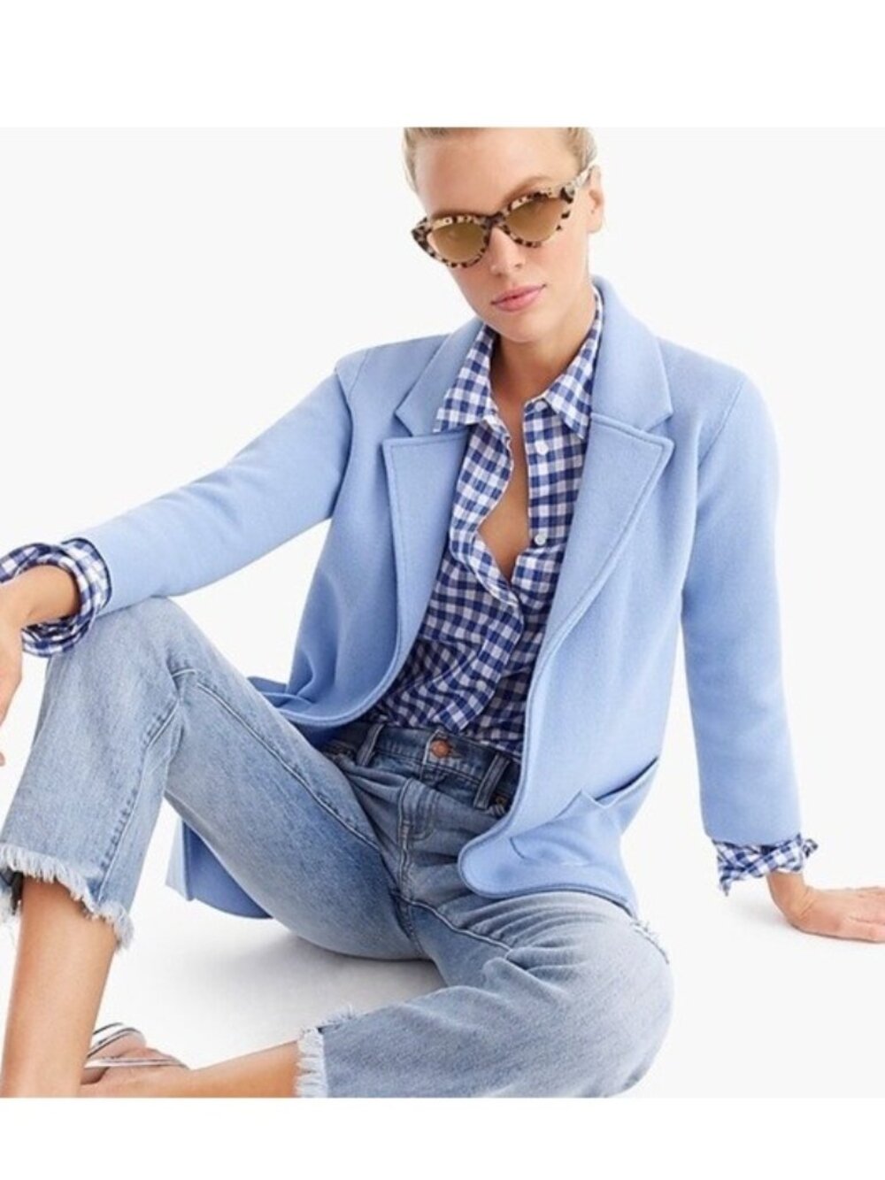 NWT J.Crew Sophie Open-Front Sweater Blazer in Frosted Sky Knit Cardigan M $148
